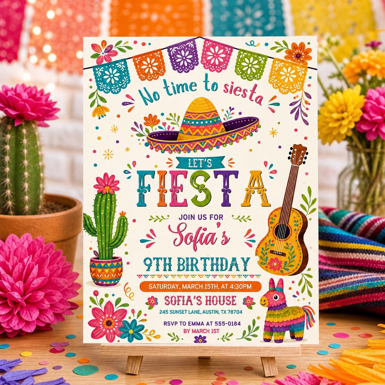 It's Time to Fiesta Birthday Invitation, Mexican Fiesta Party Invite, Fiesta Birthday Invitation, Mexican birthday, Editable Canva Template __etsy:7985828276