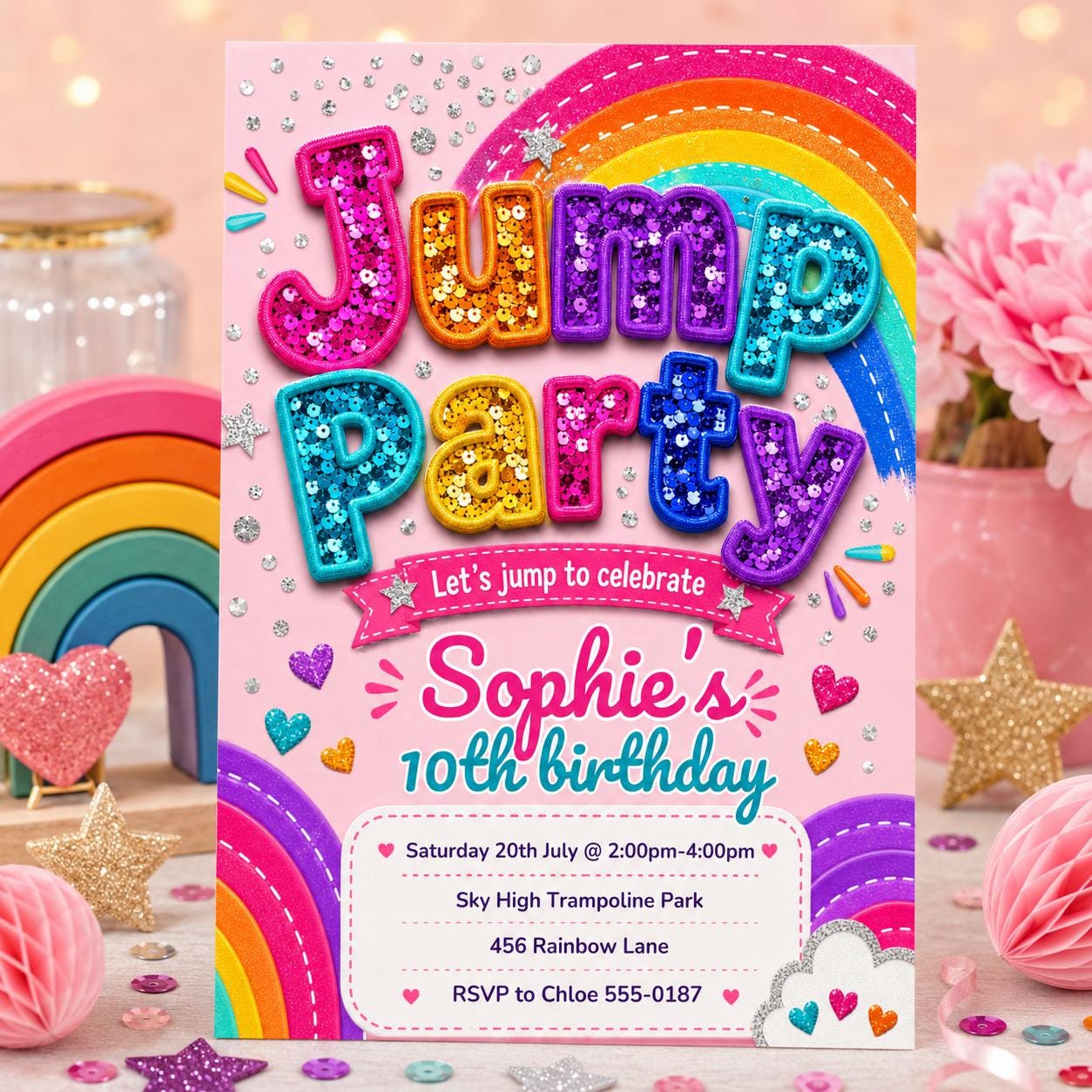 Jump Party Invitation, Trampoline Park Birthday invite, Bounce Party Invite, Jump Zone Birthday, Editable Canva Template __etsy:7991917320