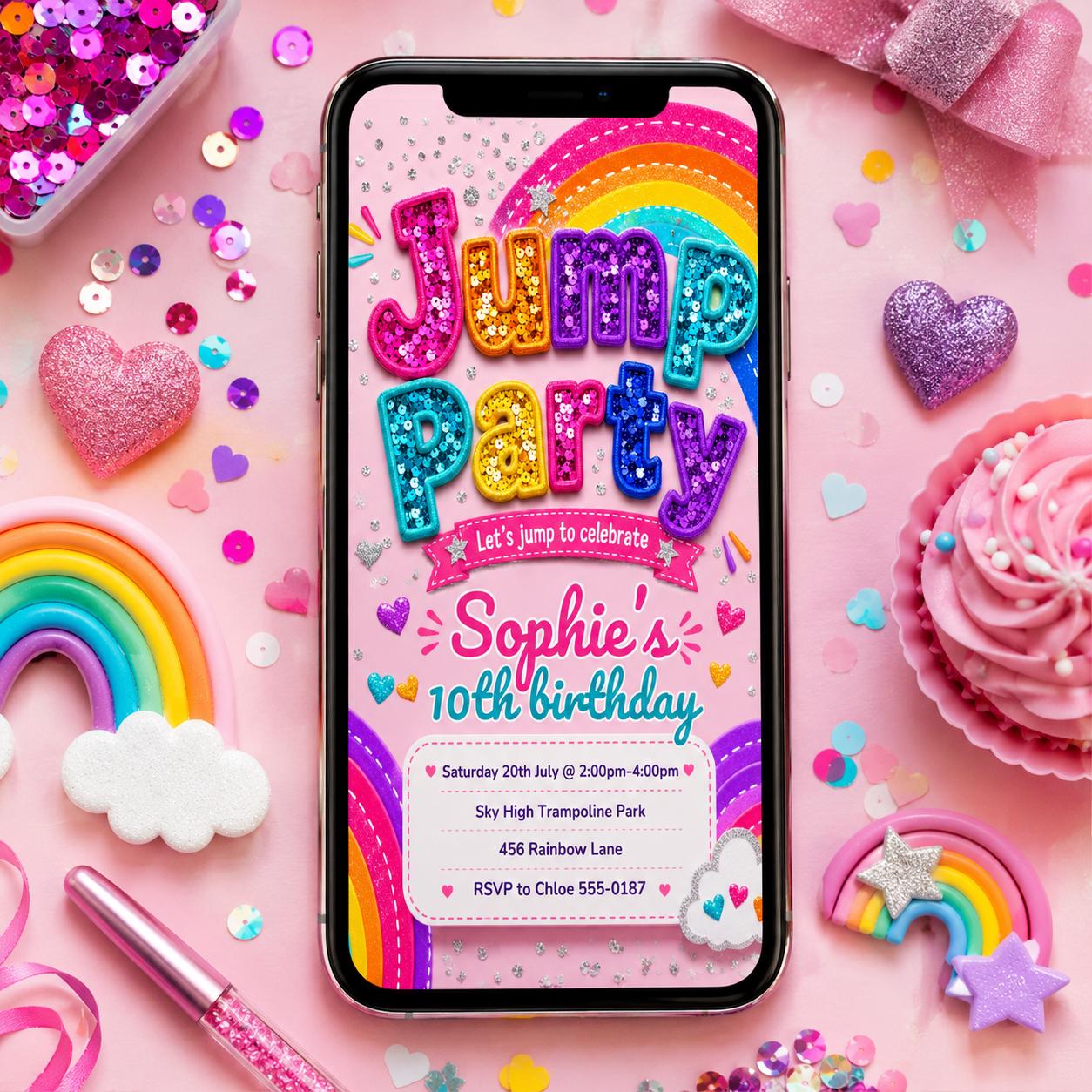 Jump Party Invitation, Trampoline Park Birthday invite, Bounce Party Invite, Jump Zone Birthday, Editable Canva Template __etsy:8039856519