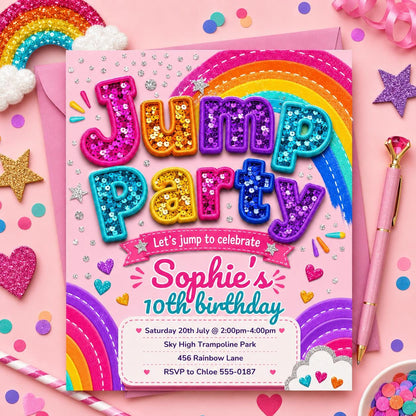 Jump Party Invitation, Trampoline Park Birthday invite, Bounce Party Invite, Jump Zone Birthday, Editable Canva Template __etsy:8039857053