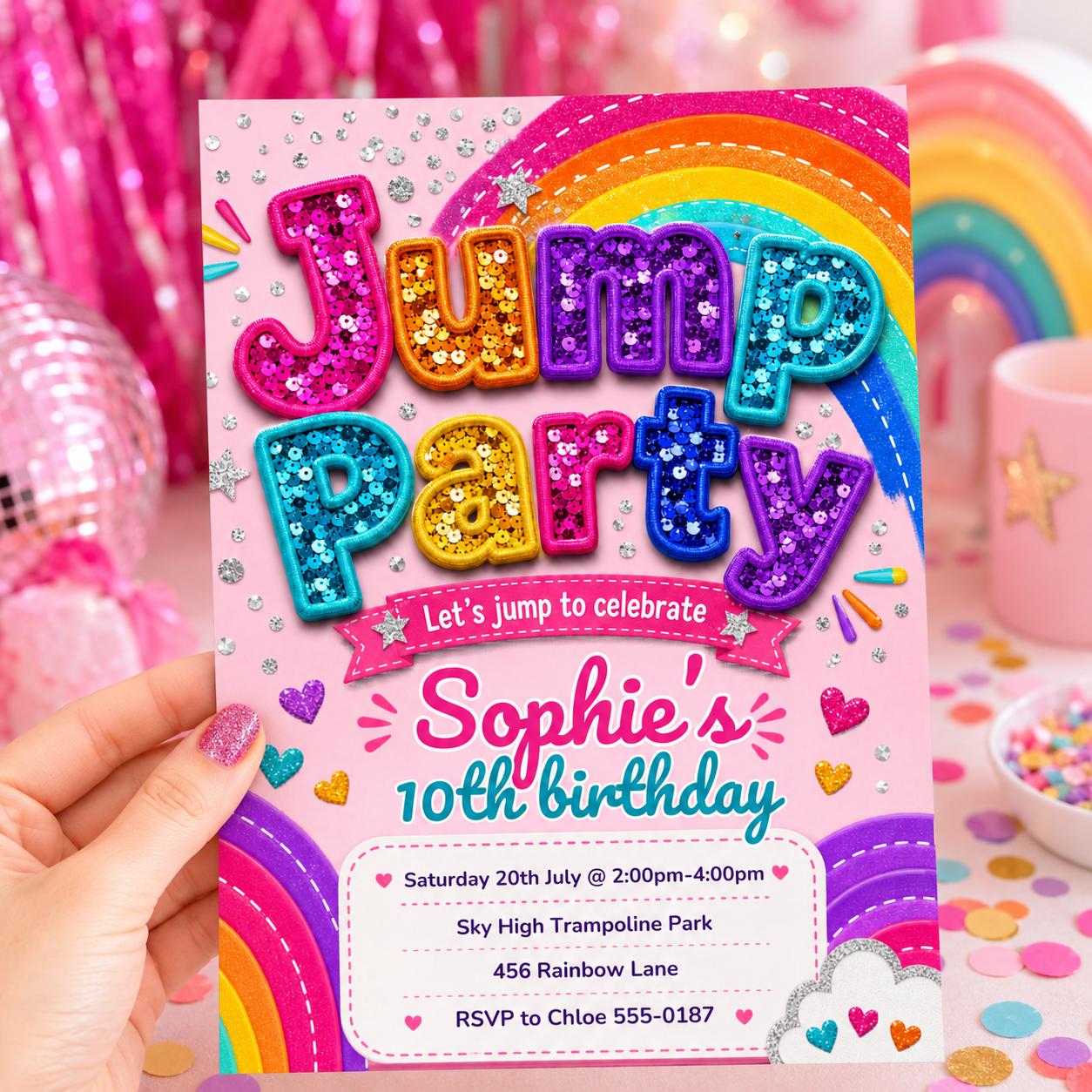 Jump Party Invitation, Trampoline Park Birthday invite, Bounce Party Invite, Jump Zone Birthday, Editable Canva Template __etsy:8039857015