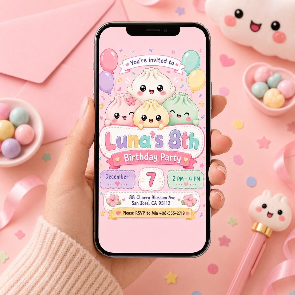 Kawaii Dumpling Birthday, Little Dumplin’ Birthday Invitation, Squishy Dumpling Party Invite, Cute Kawaii Kids Birthday, Canva Invitation __etsy:8032826250