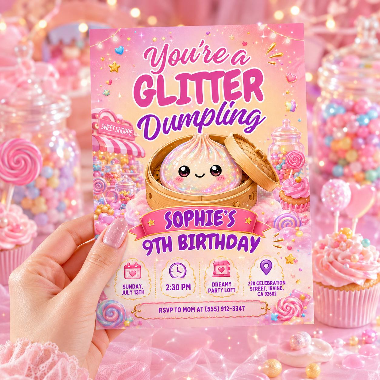Kawaii Dumpling Birthday, Little Dumplin’ Birthday Invitation, Squishy Dumpling Party Invite, Cute Kawaii Kids Birthday, Canva Invitation __etsy:8104181987