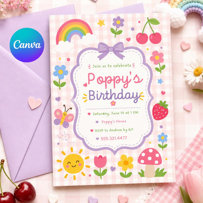 Kids Birthday Party Invite Animated, Colorful Confetti For Kids Birthday, Beach Theme Kids Party, Magical 5th Rainbow, Canva Template __etsy:8034598288