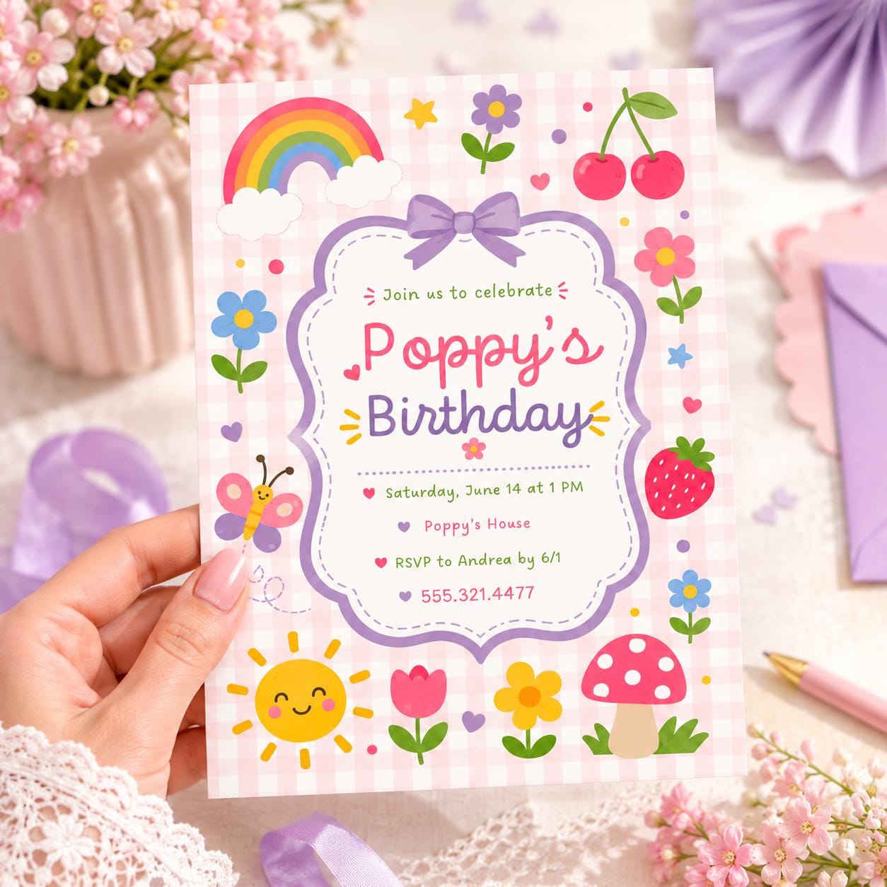 Kids Birthday Party Invite Animated, Colorful Confetti For Kids Birthday, Beach Theme Kids Party, Magical 5th Rainbow, Canva Template __etsy:8034606848