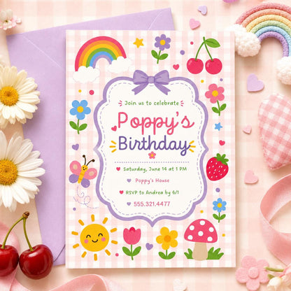 Kids Birthday Party Invite Animated, Colorful Confetti For Kids Birthday, Beach Theme Kids Party, Magical 5th Rainbow, Canva Template __etsy:8082511165