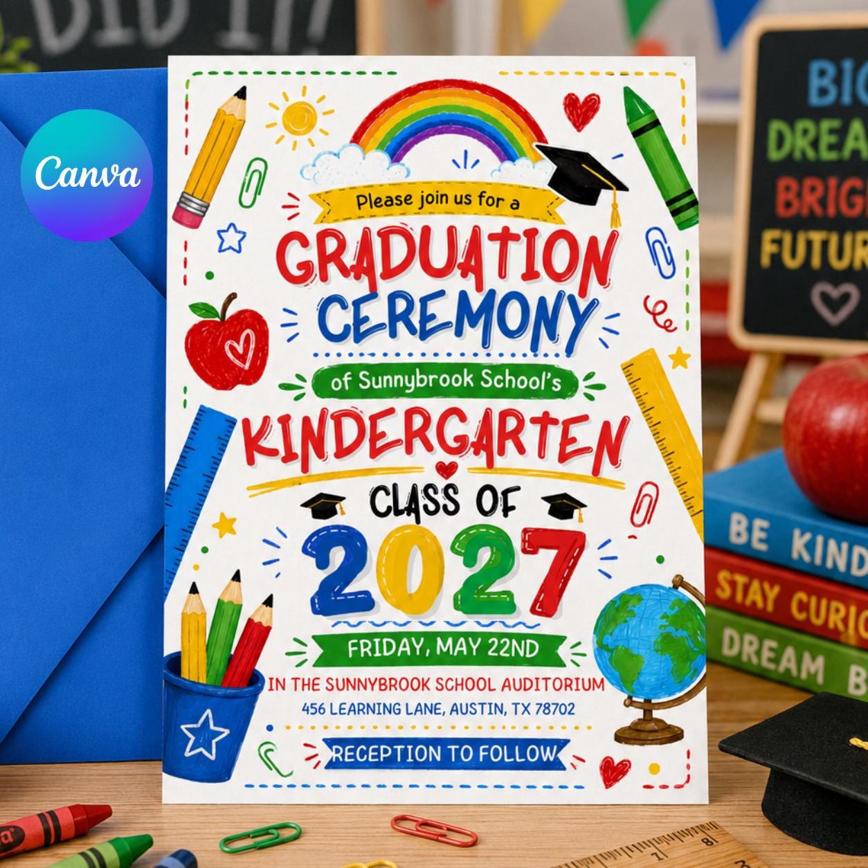 Kindergarten Graduation Ceremony Invitation, Pre-K Graduation invite, Preschool Graduation Invite Class of 2025 Preschool, Canva Template __etsy:8075182827