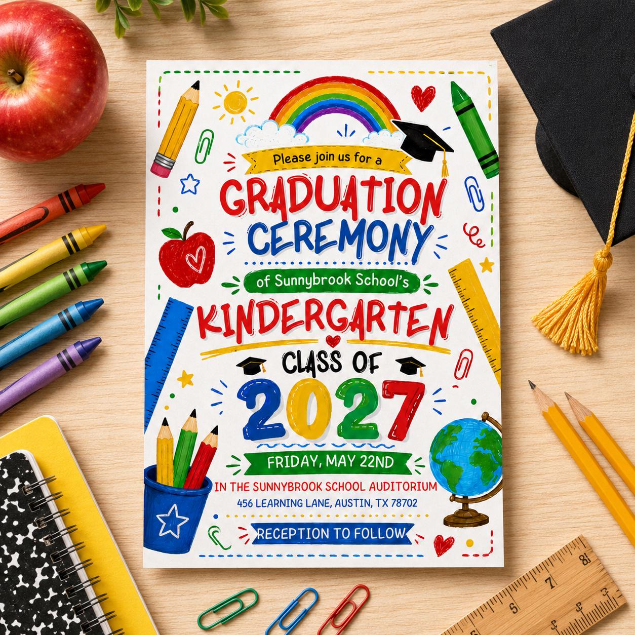 Kindergarten Graduation Ceremony Invitation, Pre-K Graduation invite, Preschool Graduation Invite Class of 2025 Preschool, Canva Template __etsy:8075180731