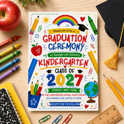 Kindergarten Graduation Ceremony Invitation, Pre-K Graduation invite, Preschool Graduation Invite Class of 2025 Preschool, Canva Template __etsy:8075180731