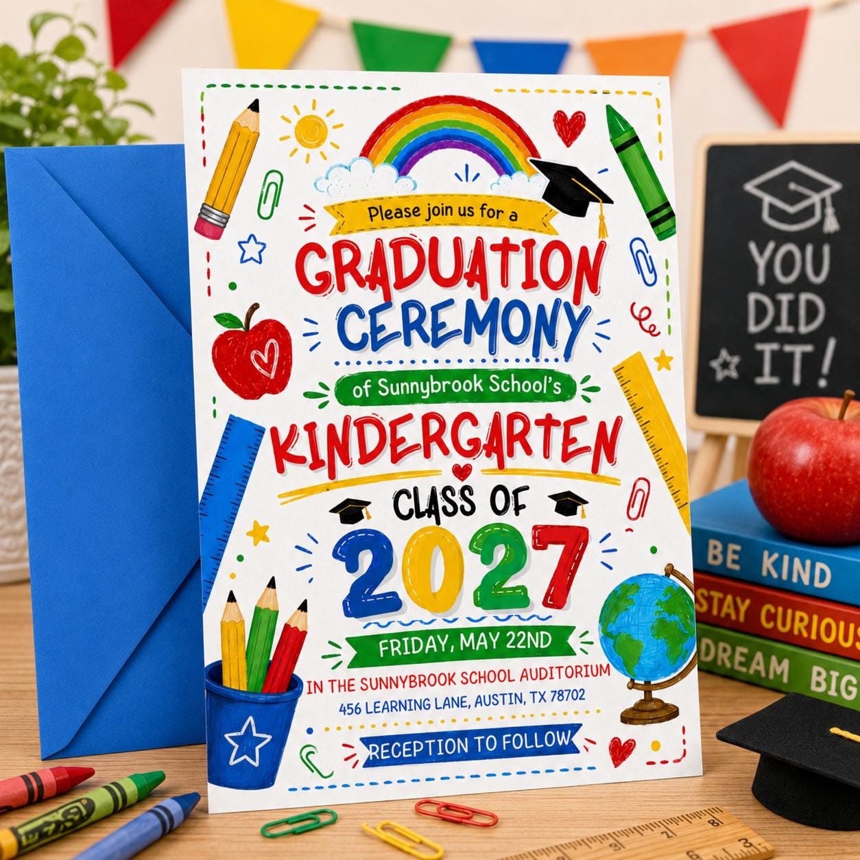 Kindergarten Graduation Ceremony Invitation, Pre-K Graduation invite, Preschool Graduation Invite Class of 2025 Preschool, Canva Template __etsy:8027267796