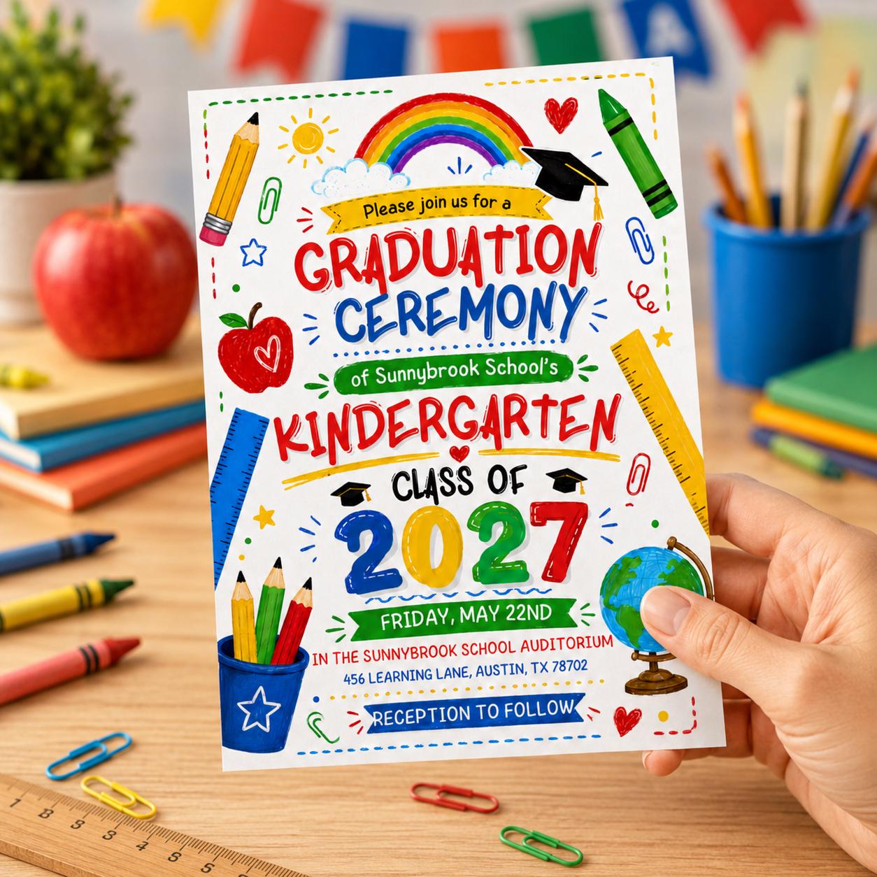 Kindergarten Graduation Ceremony Invitation, Pre-K Graduation invite, Preschool Graduation Invite Class of 2025 Preschool, Canva Template __etsy:8075180755