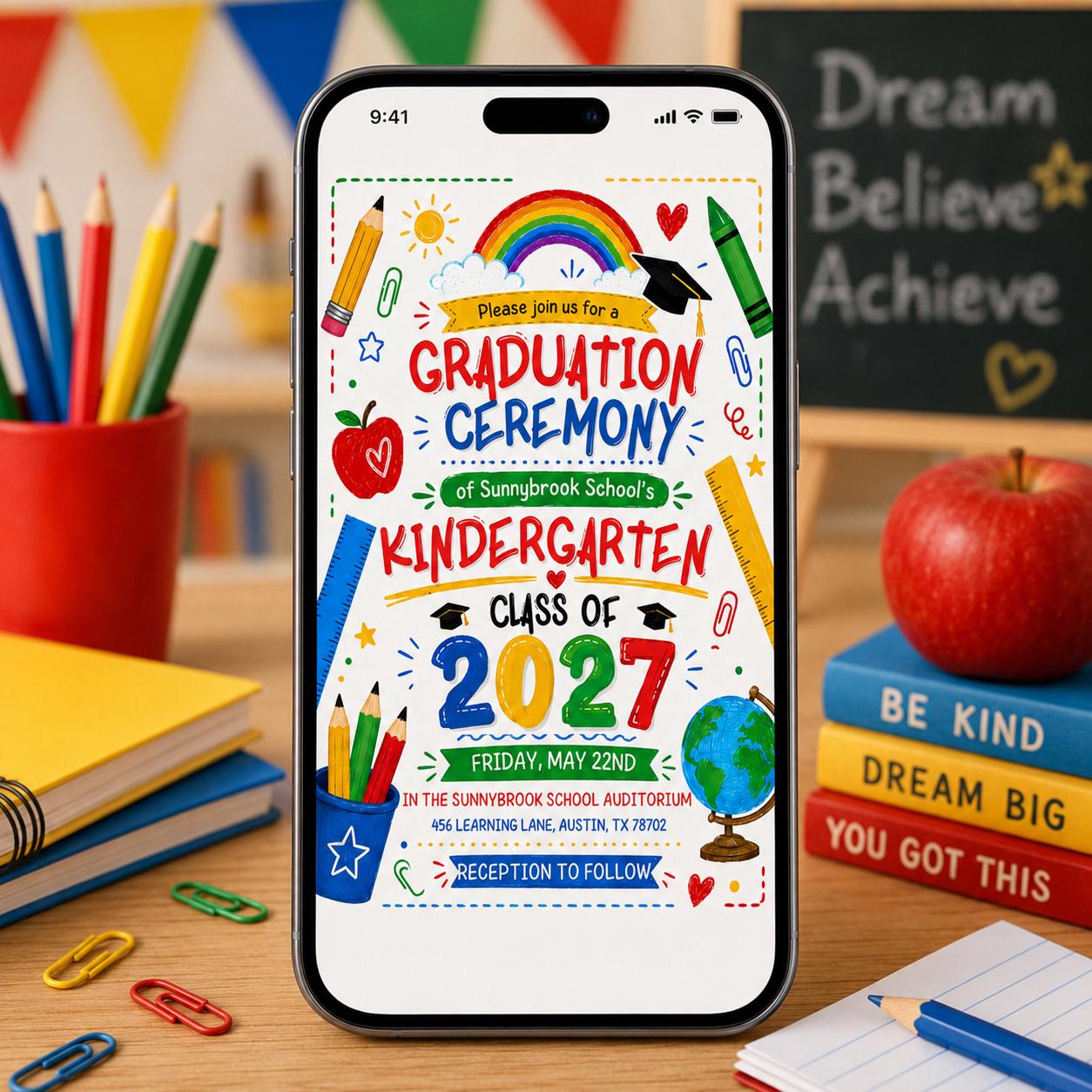 Kindergarten Graduation Ceremony Invitation, Pre-K Graduation invite, Preschool Graduation Invite Class of 2025 Preschool, Canva Template __etsy:8027267790