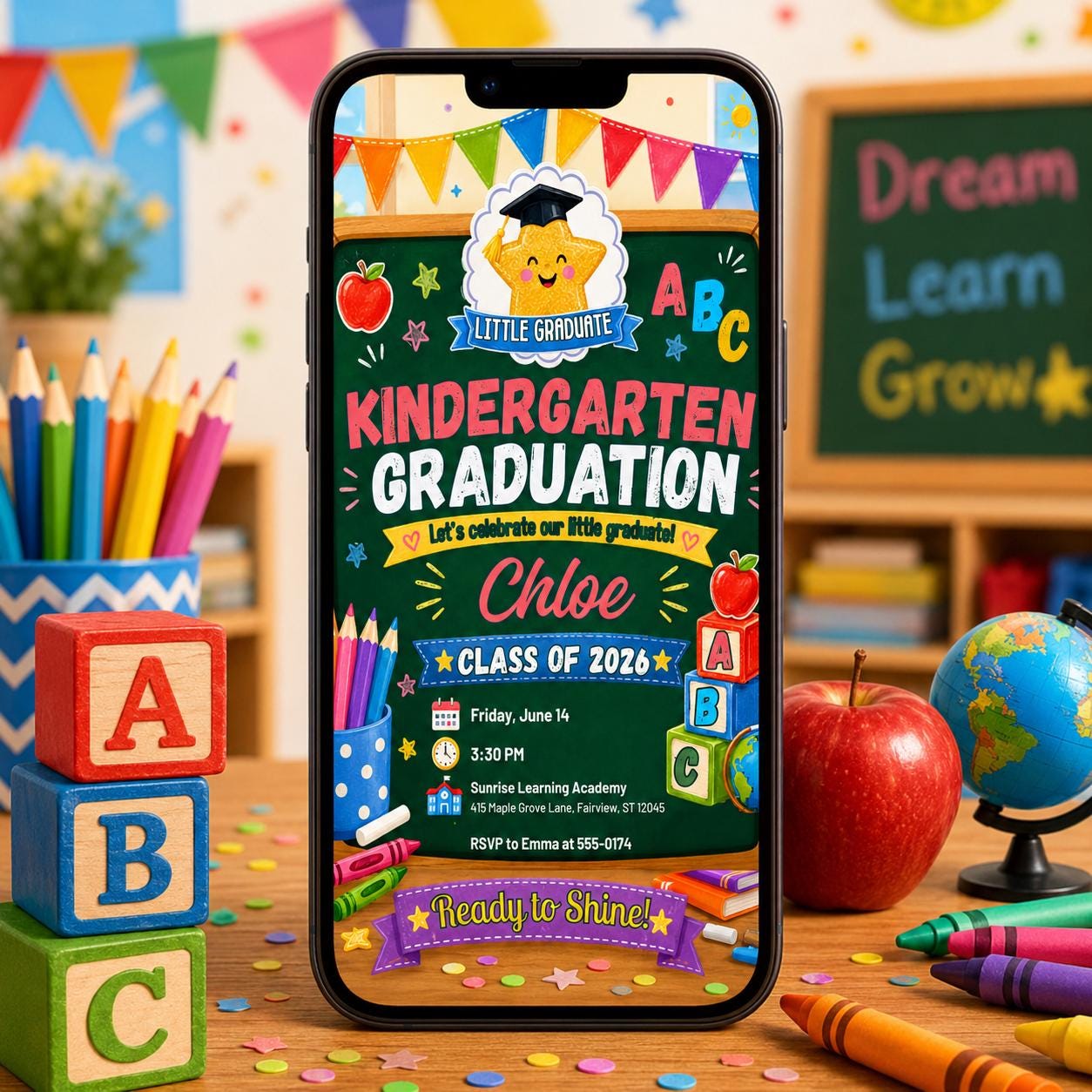 Kindergarten Graduation Invitation, Class of 2026 Kids Graduation Invite, Preschool Graduation Party, School Graduation, Canva Template __etsy:8063263480