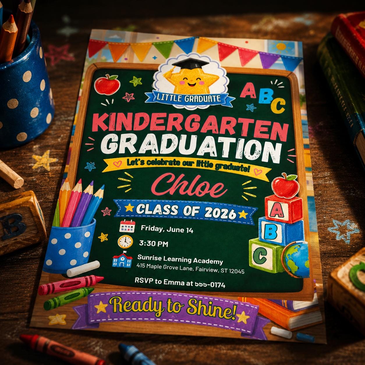 Kindergarten Graduation Invitation, Class of 2026 Kids Graduation Invite, Preschool Graduation Party, School Graduation, Canva Template __etsy:8111182025
