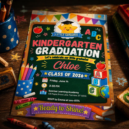 Kindergarten Graduation Invitation, Class of 2026 Kids Graduation Invite, Preschool Graduation Party, School Graduation, Canva Template __etsy:8111182025