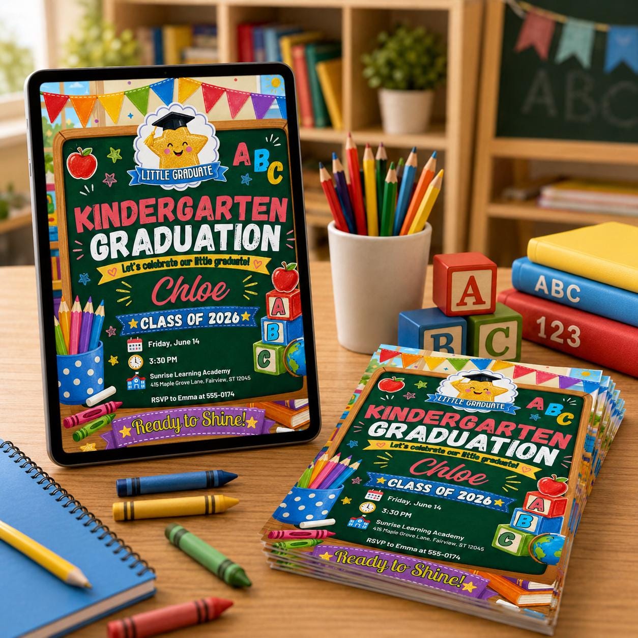 Kindergarten Graduation Invitation, Class of 2026 Kids Graduation Invite, Preschool Graduation Party, School Graduation, Canva Template __etsy:8111182023