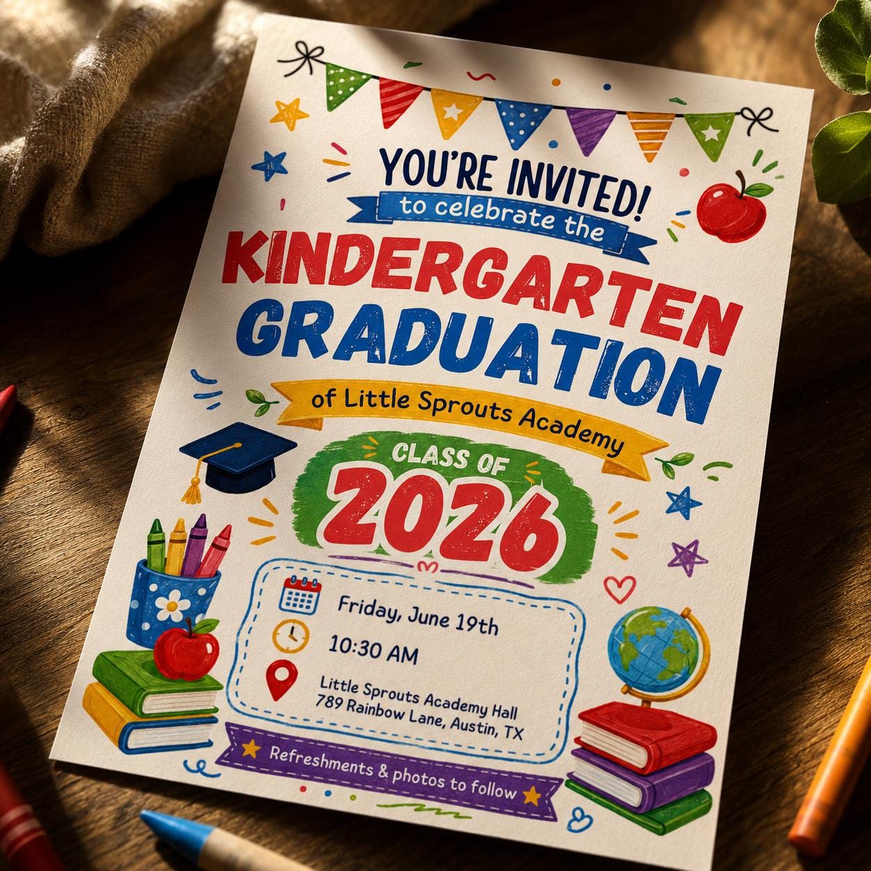 Kindergarten Graduation Invitation, Preschool Grad Party Invite with Photo, Canva Template __etsy:8093712483