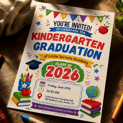 Kindergarten Graduation Invitation, Preschool Grad Party Invite with Photo, Canva Template __etsy:8093712483