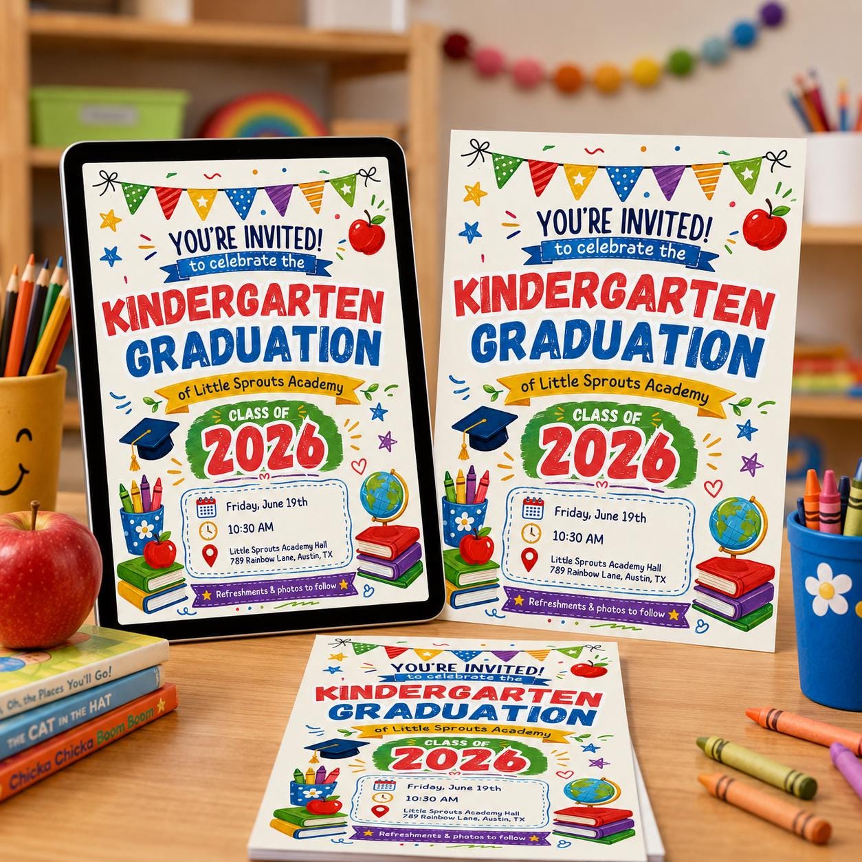 Kindergarten Graduation Invitation, Preschool Grad Party Invite with Photo, Canva Template __etsy:8093712479