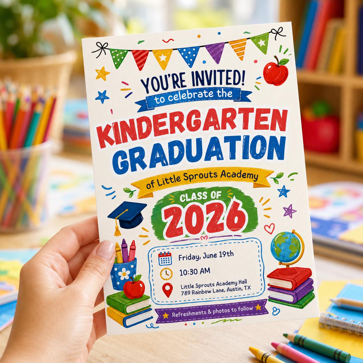 Kindergarten Graduation Invitation, Preschool Grad Party Invite with Photo, Canva Template __etsy:8045801498