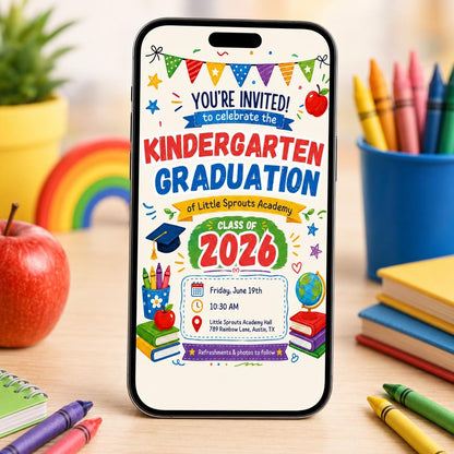 Kindergarten Graduation Invitation, Preschool Grad Party Invite with Photo, Canva Template __etsy:8093712477