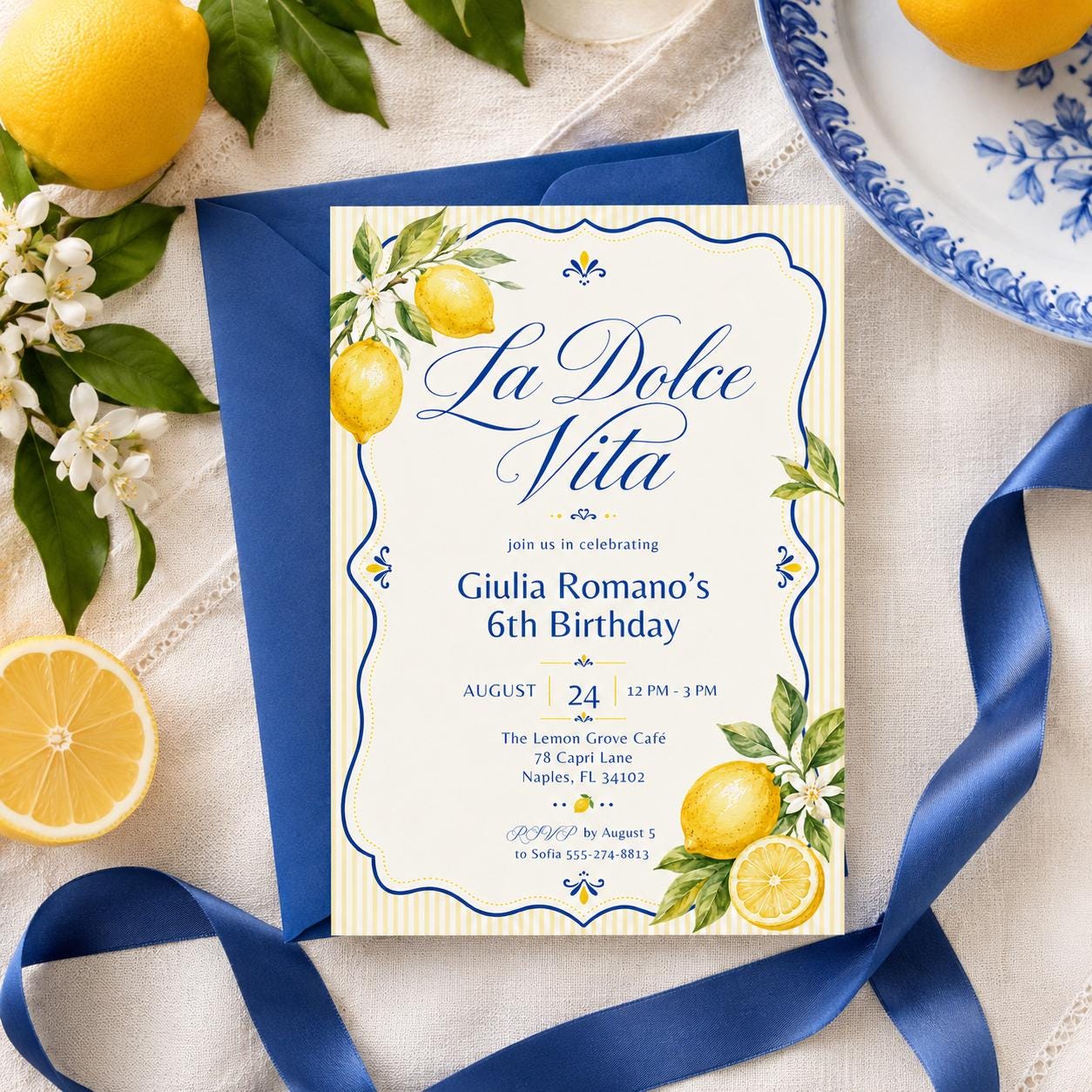 La Dolce Vita Birthday Invitation - Italian Dinner Party Invite, Editable in Canva, Editable Lemon Birthday Invitation __etsy:8050045787