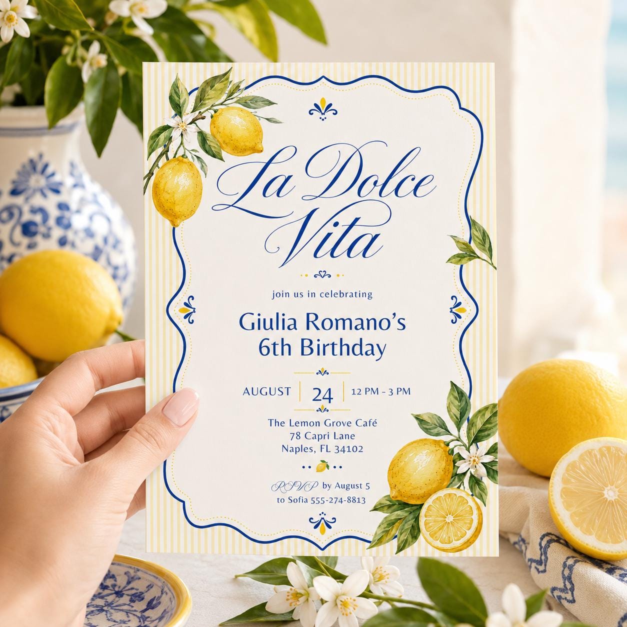 La Dolce Vita Birthday Invitation - Italian Dinner Party Invite, Editable in Canva, Editable Lemon Birthday Invitation __etsy:8002118432