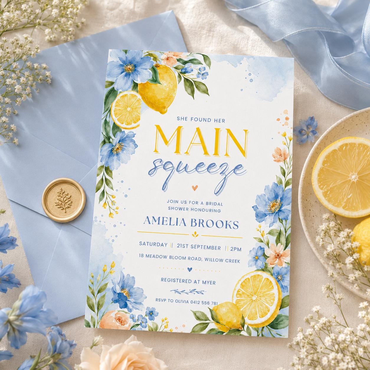 Lemon Bridal Shower Invitation, She Found Her Main Squeeze Bridal Shower Invite, Lemon First Birthday Invitation, Citrus 1st Birthday, Canva __etsy:8024309454