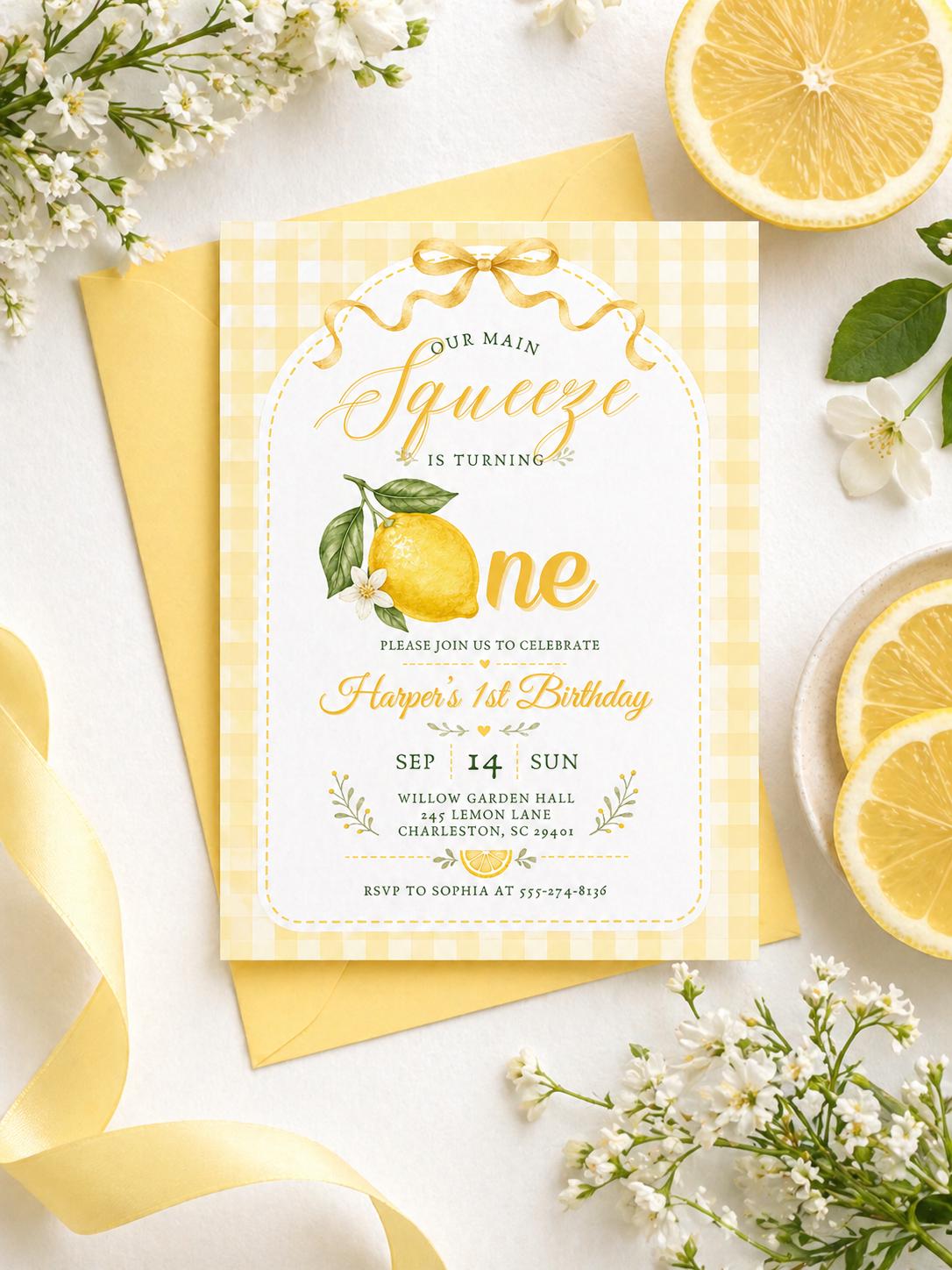 Lemon First Birthday Invitation, Main Squeeze Birthday Invite, Little Cutie Is One Party, Citrus 1st Birthday, Editable Canva Template __etsy:8020338907