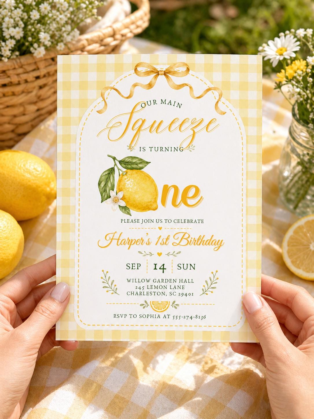 Lemon First Birthday Invitation, Main Squeeze Birthday Invite, Little Cutie Is One Party, Citrus 1st Birthday, Editable Canva Template __etsy:7972389468