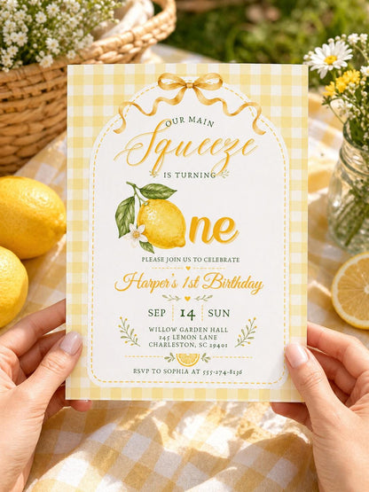 Lemon First Birthday Invitation, Main Squeeze Birthday Invite, Little Cutie Is One Party, Citrus 1st Birthday, Editable Canva Template __etsy:7972389468