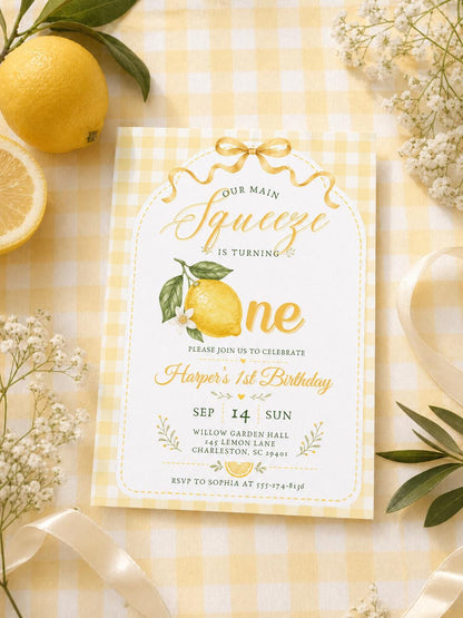 Lemon First Birthday Invitation, Main Squeeze Birthday Invite, Little Cutie Is One Party, Citrus 1st Birthday, Editable Canva Template __etsy:8020338917