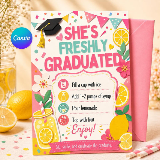 Lemonade Bar Sign, Lemonade bar Mocktail Print, Graduation Party Drink Menu Template Poster Non Alcoholic Bar Grad Birthday Table Sign Decor __etsy:8080955590