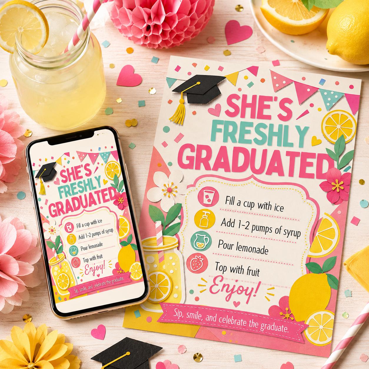 Lemonade Bar Sign, Lemonade bar Mocktail Print, Graduation Party Drink Menu Template Poster Non Alcoholic Bar Grad Birthday Table Sign Decor __etsy:8080955572