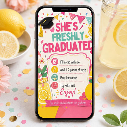 Lemonade Bar Sign, Lemonade bar Mocktail Print, Graduation Party Drink Menu Template Poster Non Alcoholic Bar Grad Birthday Table Sign Decor __etsy:8080955600