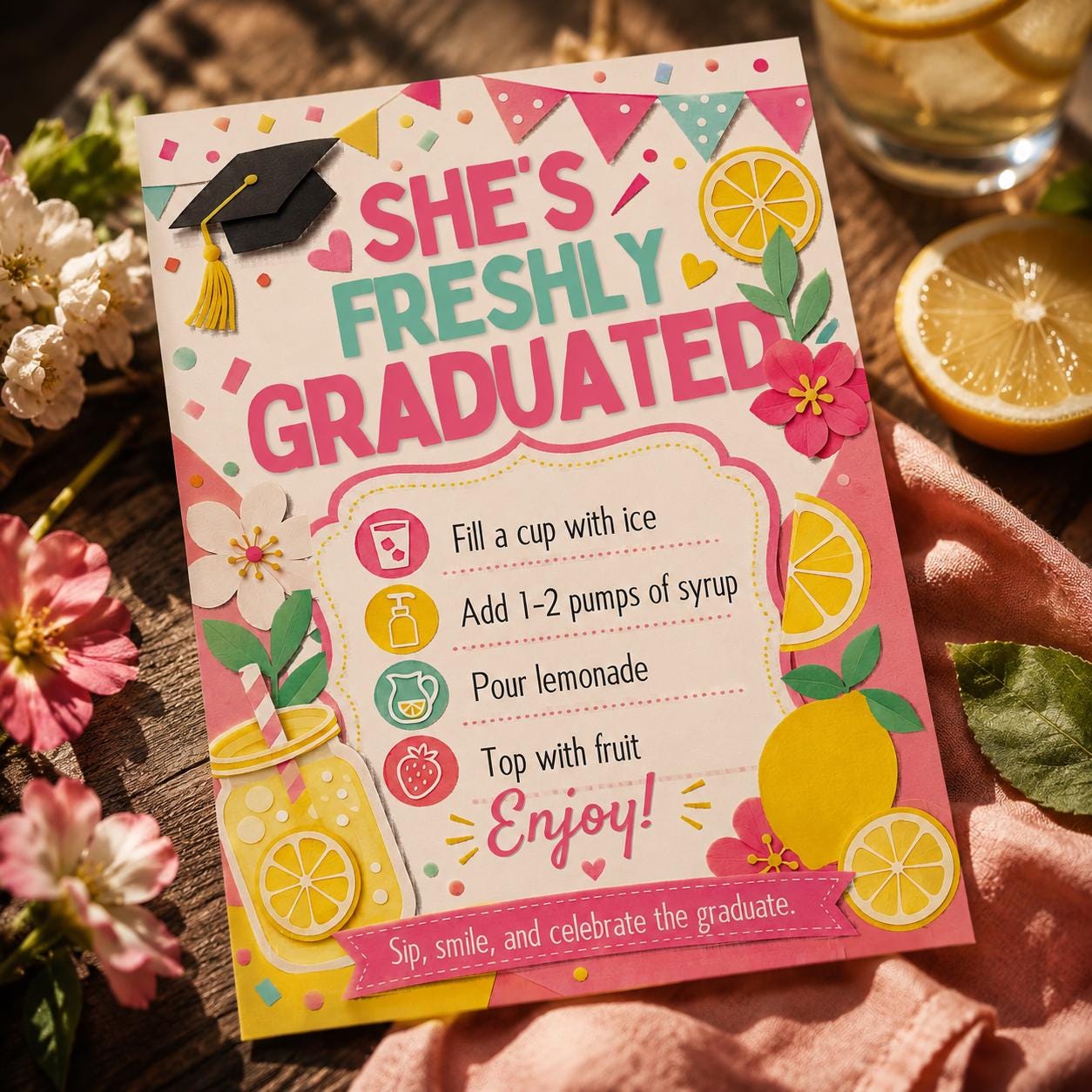 Lemonade Bar Sign, Lemonade bar Mocktail Print, Graduation Party Drink Menu Template Poster Non Alcoholic Bar Grad Birthday Table Sign Decor __etsy:8128873263