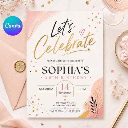 Let's Celebrate Birthday Invitation, Confetti Birthday Invitation Template, Editable Canva Template __etsy:8000786052