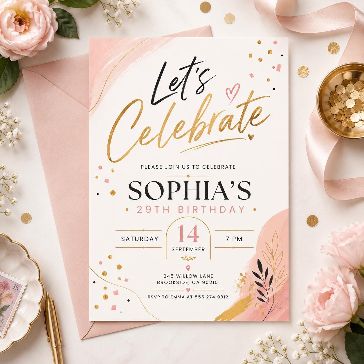 Let's Celebrate Birthday Invitation, Confetti Birthday Invitation Template, Editable Canva Template __etsy:7999367552