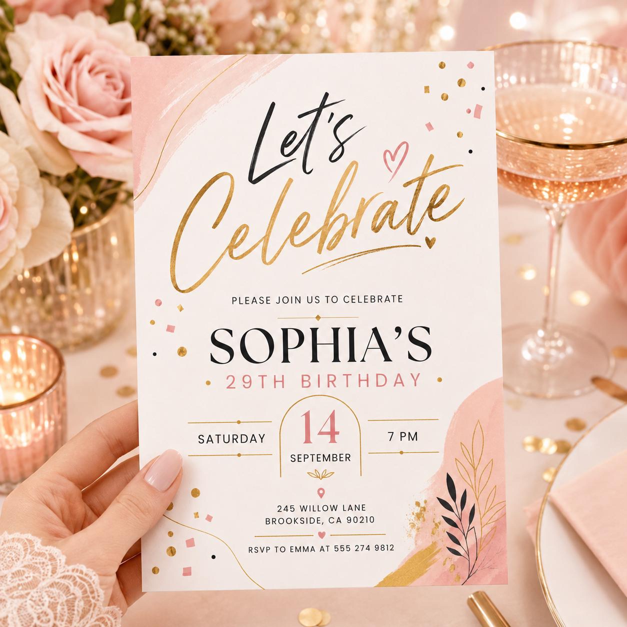 Let's Celebrate Birthday Invitation, Confetti Birthday Invitation Template, Editable Canva Template __etsy:8047300571