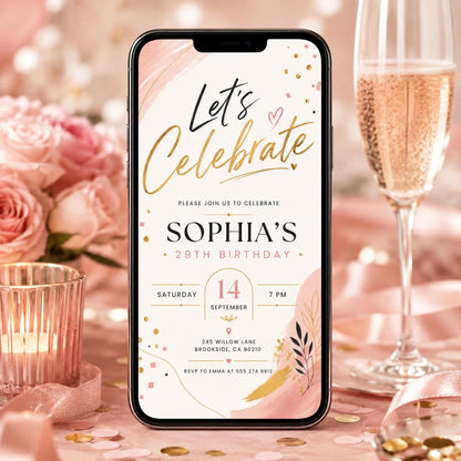 Let's Celebrate Birthday Invitation, Confetti Birthday Invitation Template, Editable Canva Template __etsy:8047300581