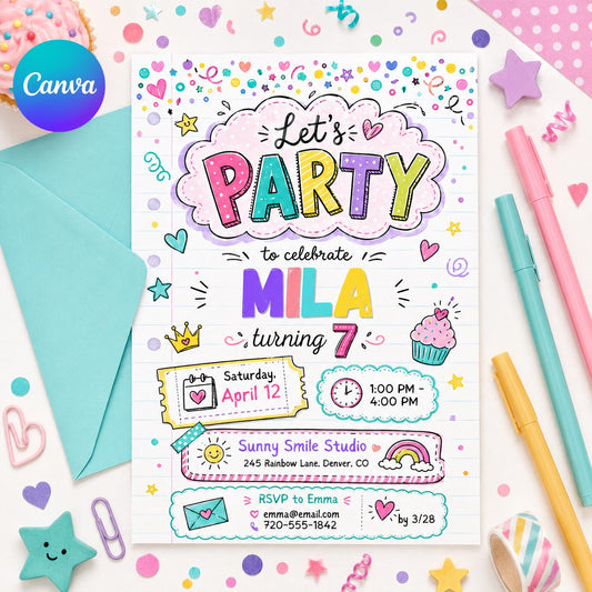 Let's Party Birthday Party, Lets Party, Invitation Template, Editable Canva Template __etsy:8000828470