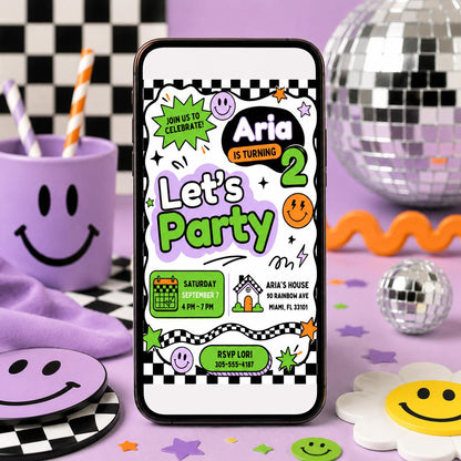Let's Party Invitation, Bright and Cheerful Party, Pastel Girl Birthday invite, Simple Colorful Birthday Invite, Editable Canva Template __etsy:8078498303