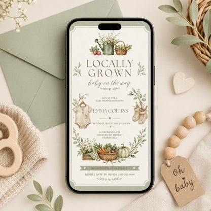Locally Grown Baby Shower Invitation, Farmers Market Baby Shower Invite, Homegrown, aby Sprinkle, Gender Reveal Invitations, Farmers Market __etsy:8012024396
