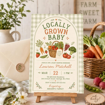 Locally Grown Baby Shower Invitation, Farmers Market Baby Shower Invite, Homegrown, aby Sprinkle, Gender Reveal Invitations, Farmers Market __etsy:8066710653