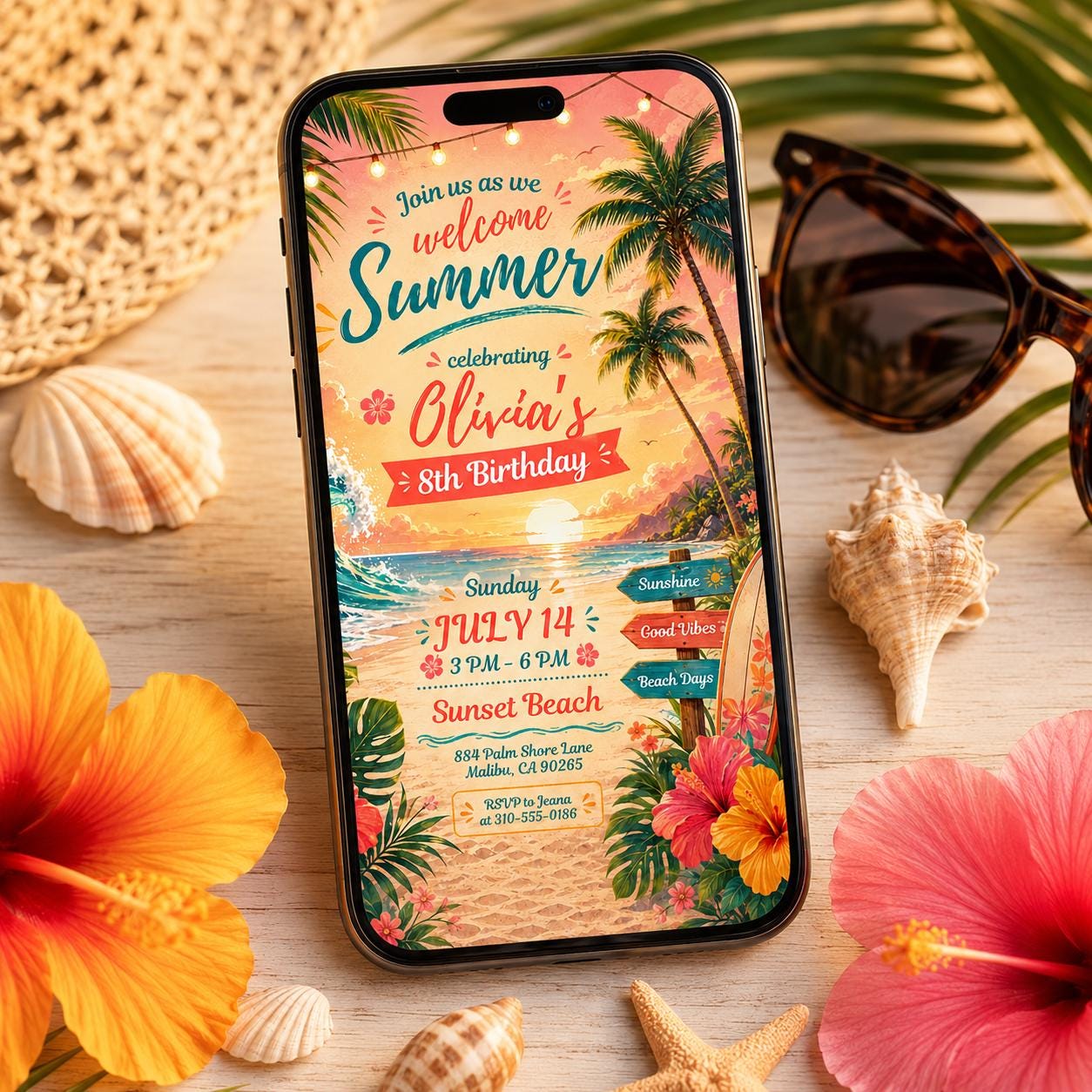 Luau Birthday Invitation Tropical Birthday Invite AnyAge Girl Aloha Summer Party Hawaiian Tiki Pink Floral Hibiscus, Aloha Summer Pool Party __etsy:8060636973
