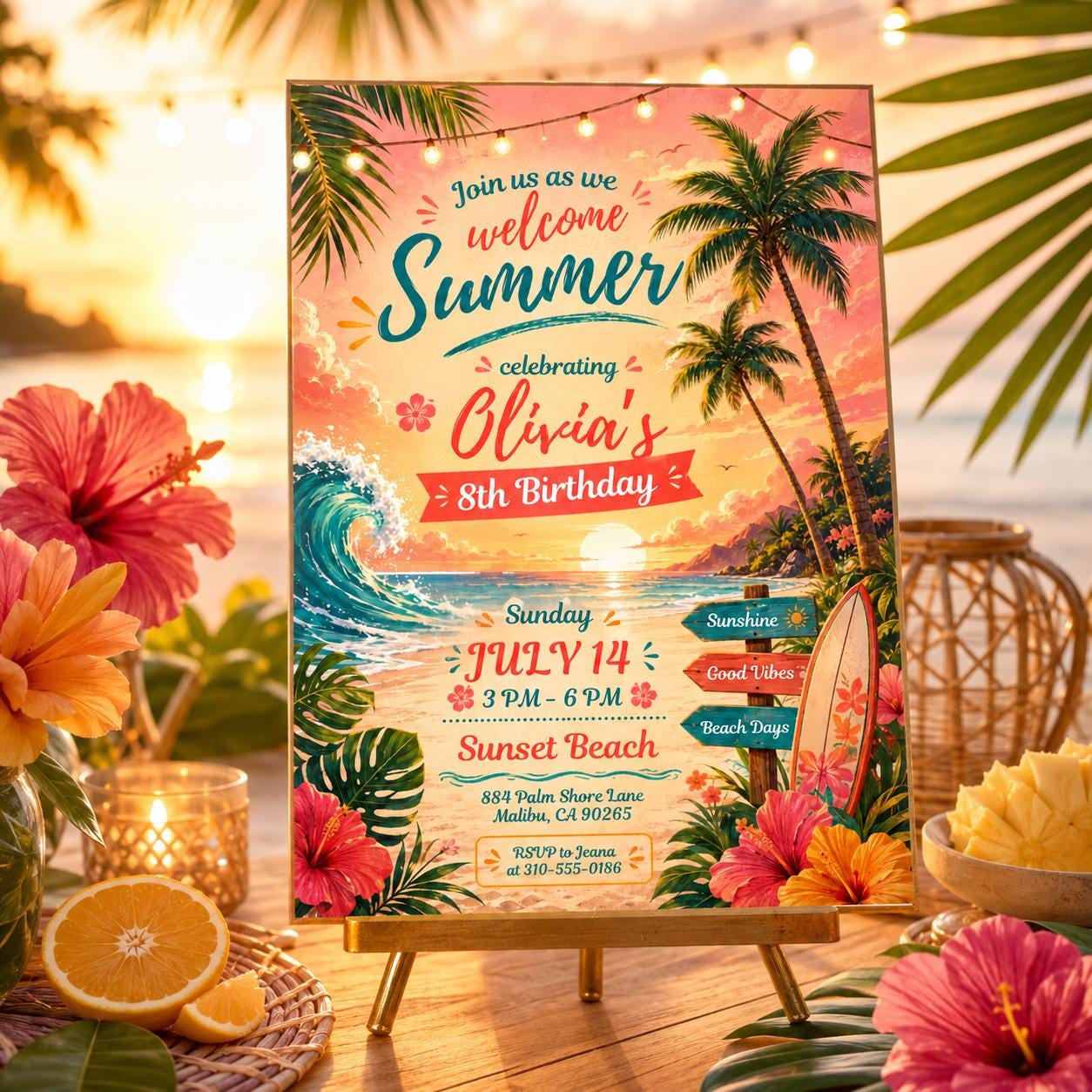 Luau Birthday Invitation Tropical Birthday Invite AnyAge Girl Aloha Summer Party Hawaiian Tiki Pink Floral Hibiscus, Aloha Summer Pool Party __etsy:8060636959