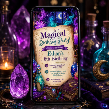 Magical Birthday Invitation Template, Magical Potion Birthday invite, Editable Wizard Party Invite, Science Magic, Witches Invite, Canva __etsy:8110991067