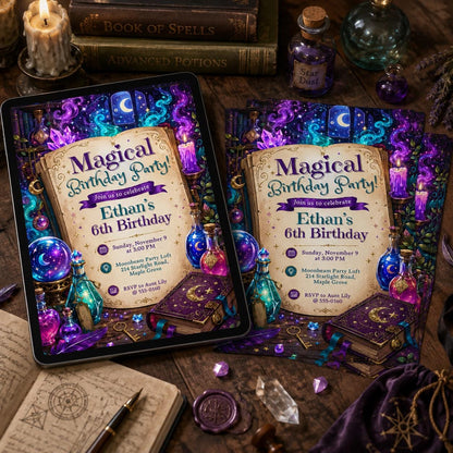 Magical Birthday Invitation Template, Magical Potion Birthday invite, Editable Wizard Party Invite, Science Magic, Witches Invite, Canva __etsy:8110991085