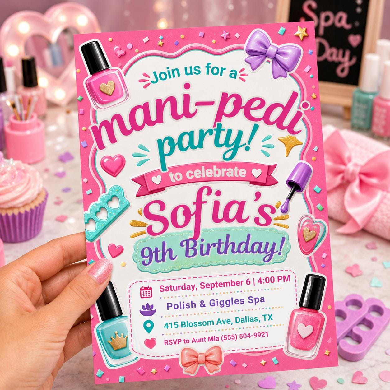 Mani Birthday Party Invitation, birthday party invite, Spa Day Birthday Party, Manicure Birthday, Nail Polish Themed Party, Canva Editable __etsy:8107266229