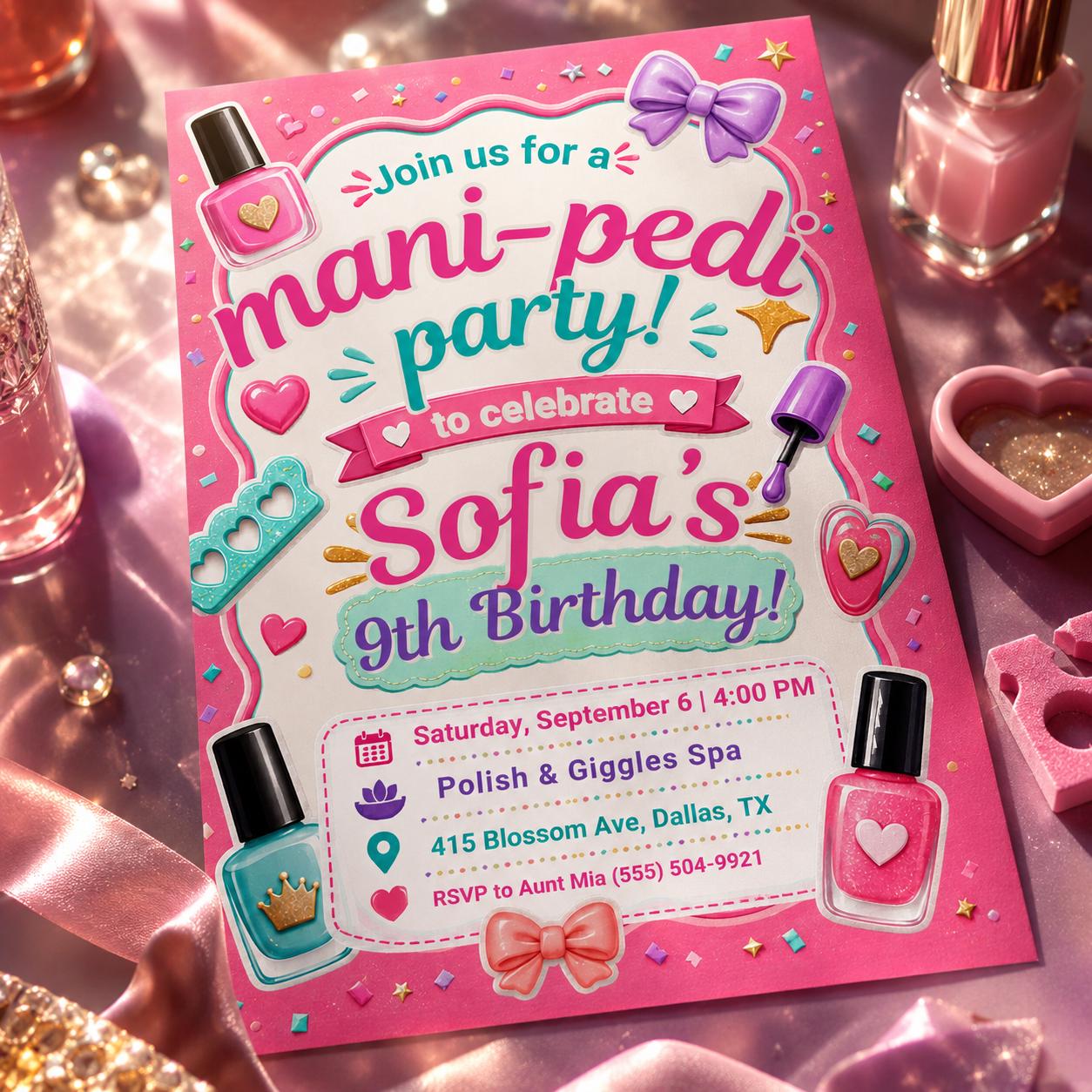 Mani Birthday Party Invitation, birthday party invite, Spa Day Birthday Party, Manicure Birthday, Nail Polish Themed Party, Canva Editable __etsy:8059353374
